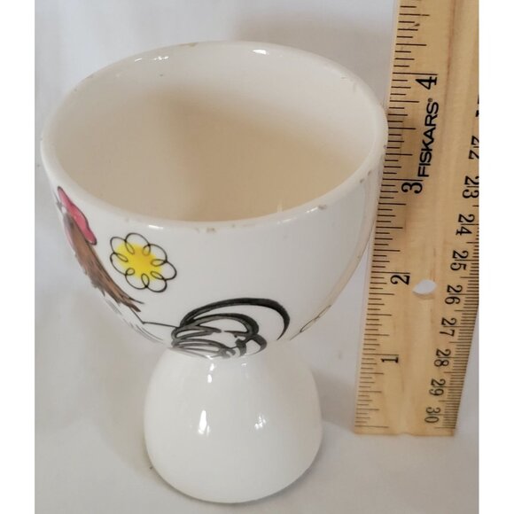 Vintage Ceramic Double Ended Egg Cup With Rooster & Floral Design 4x2.5" MCM - Picture 3 of 7